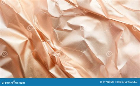 A Luxurious Crinkled Satin Fabric In Soft Rose Gold Capturing Light