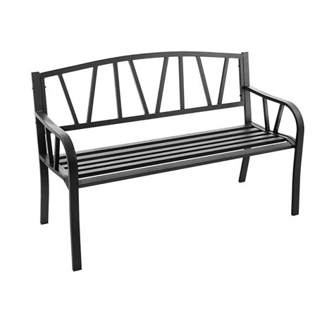 Spaco Patio Garden Bench With Metal Frame And Slatted Seat Black