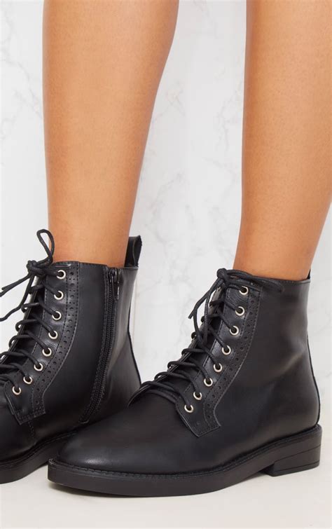 Black Lace Up Ankle Boot Shoes Prettylittlething Ca