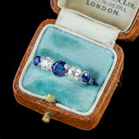 Antique Edwardian Sapphire Diamond Platinum Five Stone Ring For Sale At