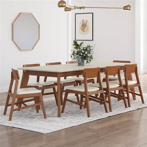 Aragon Two Tone Mid Century Modern Solid Wood Dining Table Chair Set