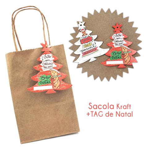 25 Sacola de Papel Kraft Pardo Delivery C Alça TAG de Natal