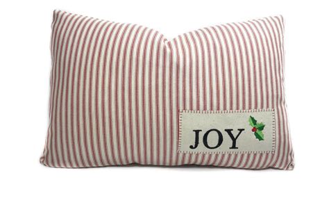 Christmas Lumbar Pillow Cover With Zipper Red Ticking Stripe Holiday