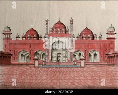 Agra Jumma Masjid Watercolour Drawing By An Indian Artist Stock Photo