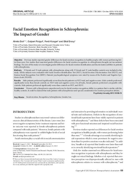 Pdf Facial Emotion Recognition In Schizophrenia Intensity Effects