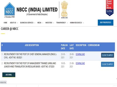 NBCC Recruitment 2021 Apply Online For Chief General Manager Posts