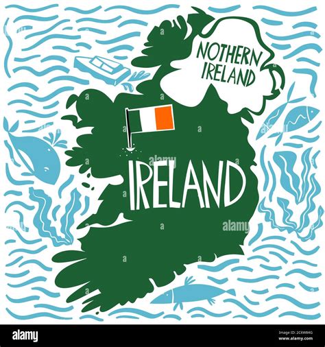 Vector Hand Drawn Stylized Map Of Ireland Travel Illustration Of