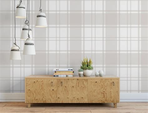 Wallpaper Plaid Gray Warm Gray Plaid Wallpaper Removable Etsy