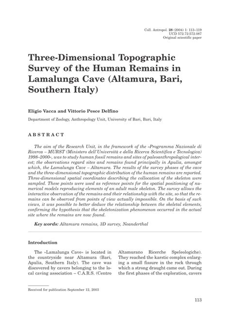 Pdf Three Dimensional Topographic Survey Of The Human Remains In