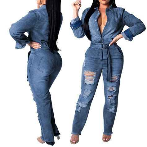 2018 Fashion Denim Romper Jumpsuits For Women Solid One Piece Body