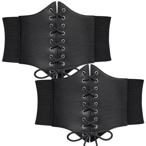 Jasgood 2 Pack Black Corset Waist Belt For Women Wide Elastic Tie