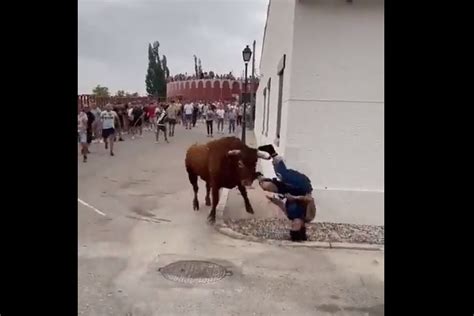 Un toro arrolla y embiste brutalmente a una mujer que estaba distraída