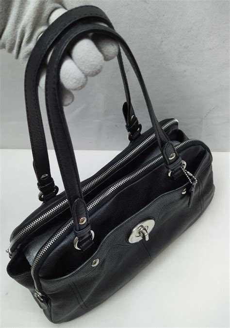 Coach Penelope Black Pebbled Leather Carryall Turnloc Gem