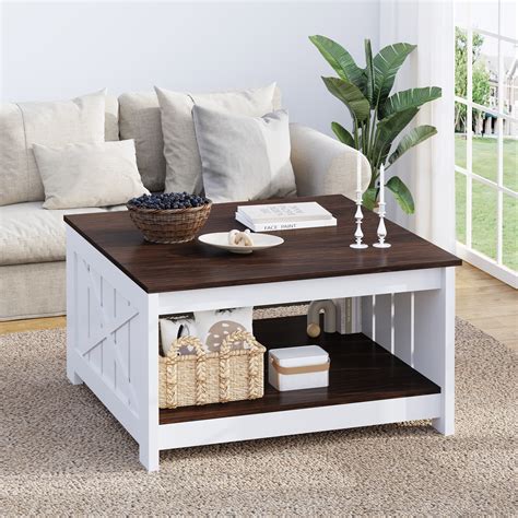 Rustic Style Dextrus Square Modern Farmhouse Coffee Table With Barn