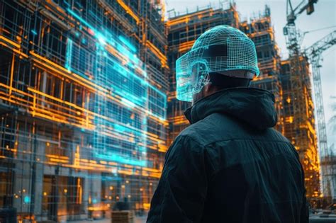 Construction Worker With Augmented Reality Headset Premium Ai