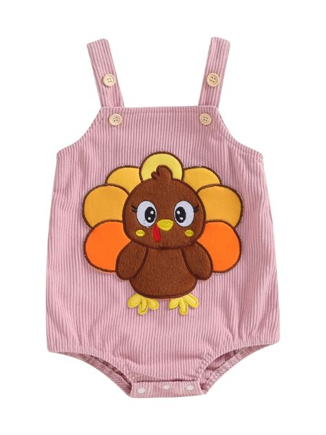 My First Thanksgiving Baby Girl Boy Outfit Turkey Romper Corduroy