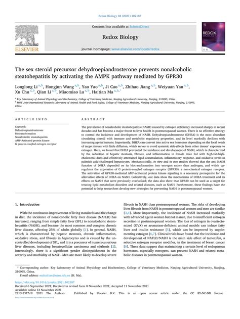 Pdf The Sex Steroid Precursor Dehydroepiandrosterone Prevents Nonalcoholic Steatohepatitis By