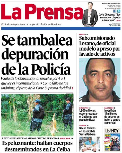 Periódico La Prensa Honduras Periódicos De Honduras Edición De Miércoles 28 De Noviembre De