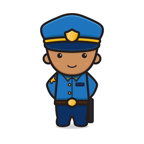 Cute Police Character Wearing Uniform Cartoon Vector Icon Illustration