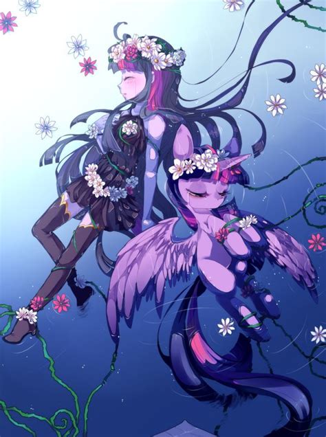 Two Anime Characters With Long Hair And Flowers On Their Heads One Is