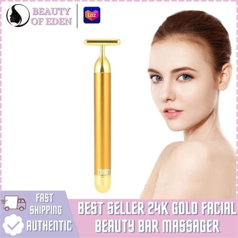 Authentic 24k Golden Vibration Energy Pulse Facial Massager Beauty Bar Instant Facelift Anti