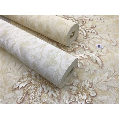 Jual Wallpaper Vinyl Premium Tebal Timbul Non Sticker Motif Bunga Daun