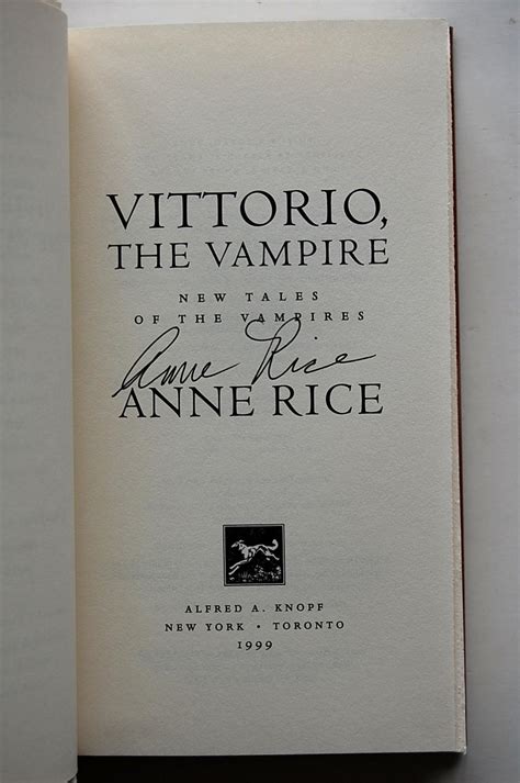 Vittorio The Vampire By Rice Anne As New Hardcover 1999 1st Edition