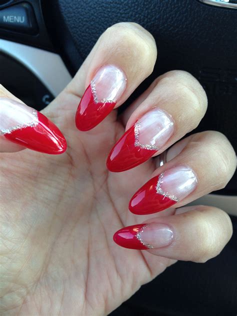 Pretty Almond Shaped Red Tips Prom Nails Almond Nails Red Almond Shape Nails