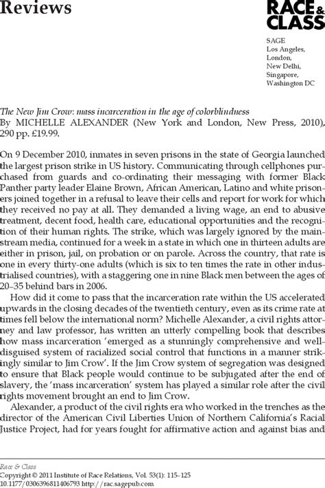 Review The New Jim Crow Mass Incarceration In The Age Of Colorblindness By Michelle Alexander