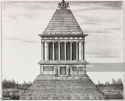 Reconstruction of the Mausoleum of Halicarnassus, Turkey, lithograph ...