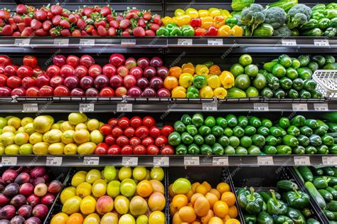 Colorful Fruits And Vegetables In The Produce Section Of The Grocery