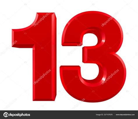 Red Numbers 13 On White Background Illustration 3D Rendering Stock