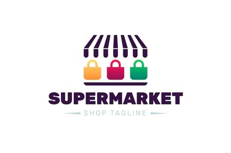 Diseño de logotipo de supermercado con lema de la tienda Vector Premium