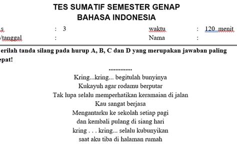 Bermain Dan Berlatih Soal Tes Sumatif Bahasa Indonesia Kelas Semester