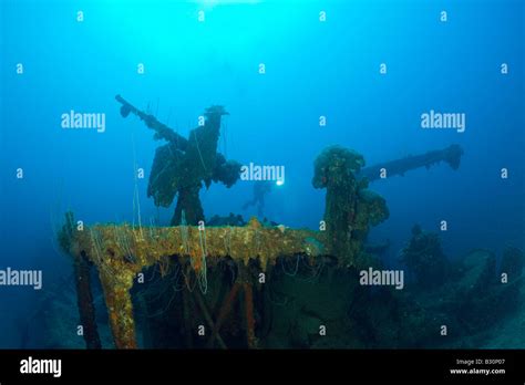 Anti Aircraft Machine Guns At Destroyer Uss Lamson Marshall Islands Bikini Atoll Micronesia