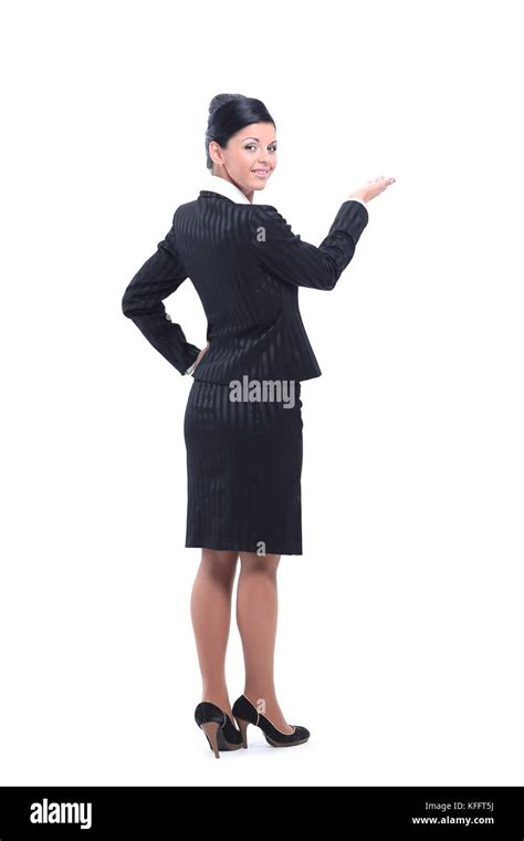 Rear View Business Woman Hand Pointing On Blank Space Isolated On A