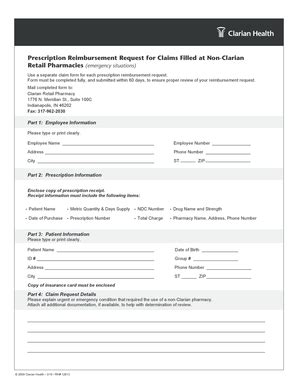 Fillable Online Iuhealth Prescription Reimbursement Request For Claims