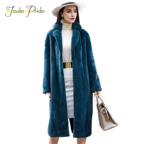 Jade Pride Elegant Real Mink Fur Long Coats Women Euro Us Import