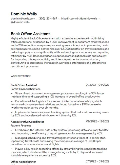 2 Back Office Assistant Resume Examples With Guidance