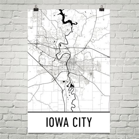 Iowa City IA Street Map Poster - Wall Print by Modern Map Art