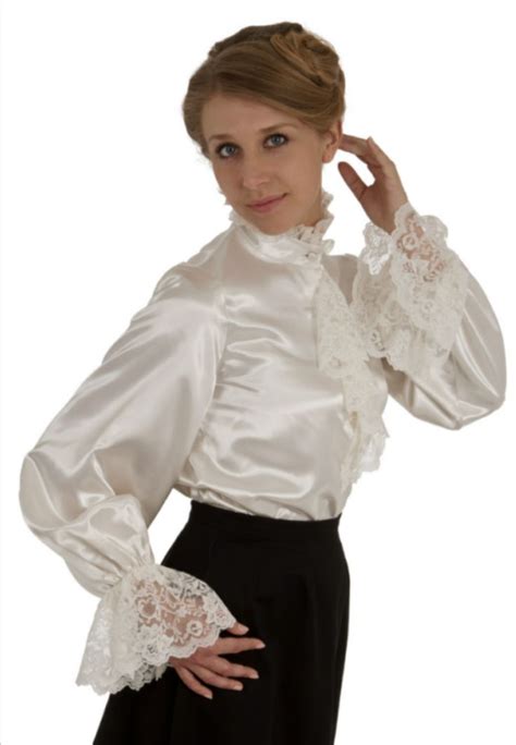 White High Neck Satin Ruffle Blouse Satin Blouses Victorian Blouse