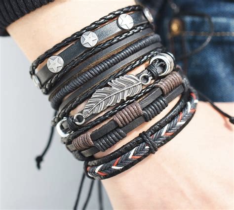 Bracelet Cuir Multi Rangs Homme Boho Boheme Chic BANGLE0521 Monyronyboho