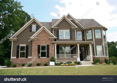 Upper Class Luxury Home Intricate Stonework Stock Photo 1460051