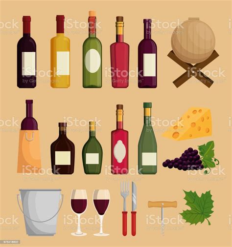 Red Wine Set Icons Stock Illustration Download Image Now Alcohol