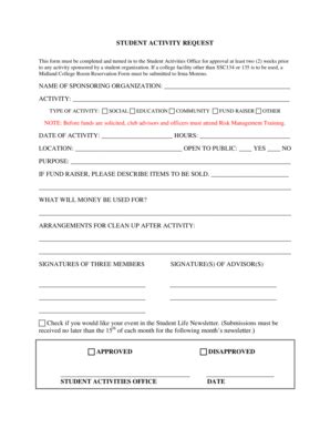 Fillable Online Midland STUDENT ACTIVITY REQUEST Midland Fax Email