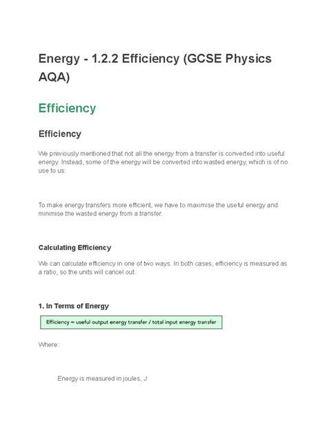 Energy 1 2 2 Efficiency Gcse Physics Aqa Energy 1 2 Efficiency Gcse Physics Aqa