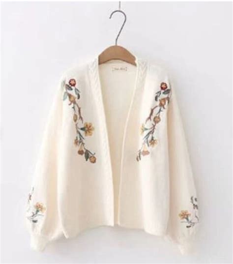 Floral Embroidered Cardigan Flower Knitted Cardigan Etsy