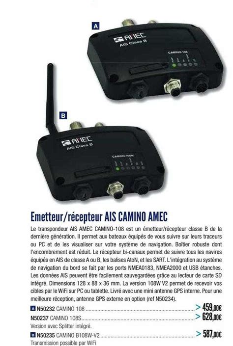 Promo Emetteur récepteur Ais Camino Amec chez Accastillage Diffusion