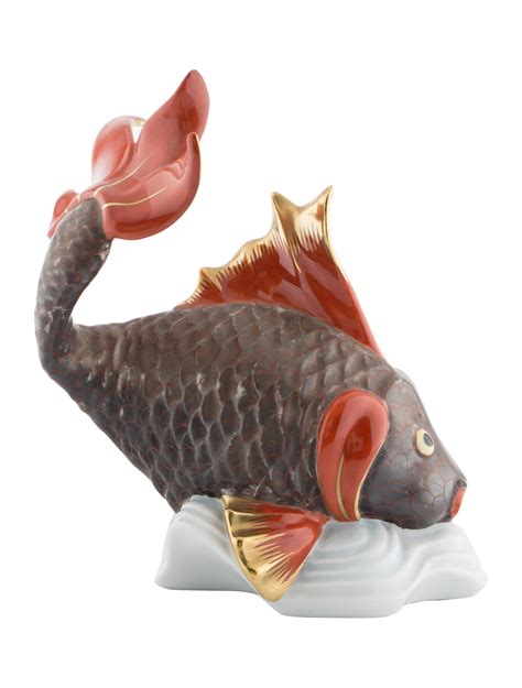 Herend Koi Fish Figurine Brown Decorative Accents Decor