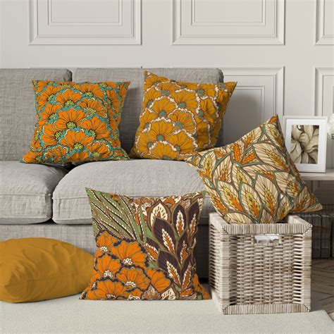 Orange Floral Pillow Coversummer Cushion Casedecorative Throw